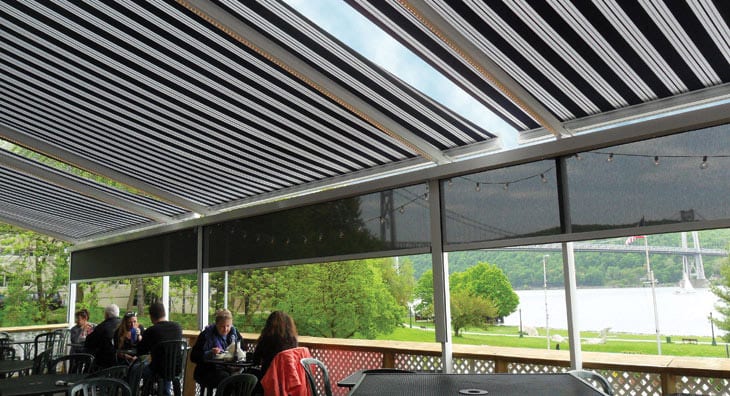 Stay Cool With Outdoor Motorized Awnings And Shades Gemini Blinds Ny Hunter Douglas Westchester Blinds Custom Shades