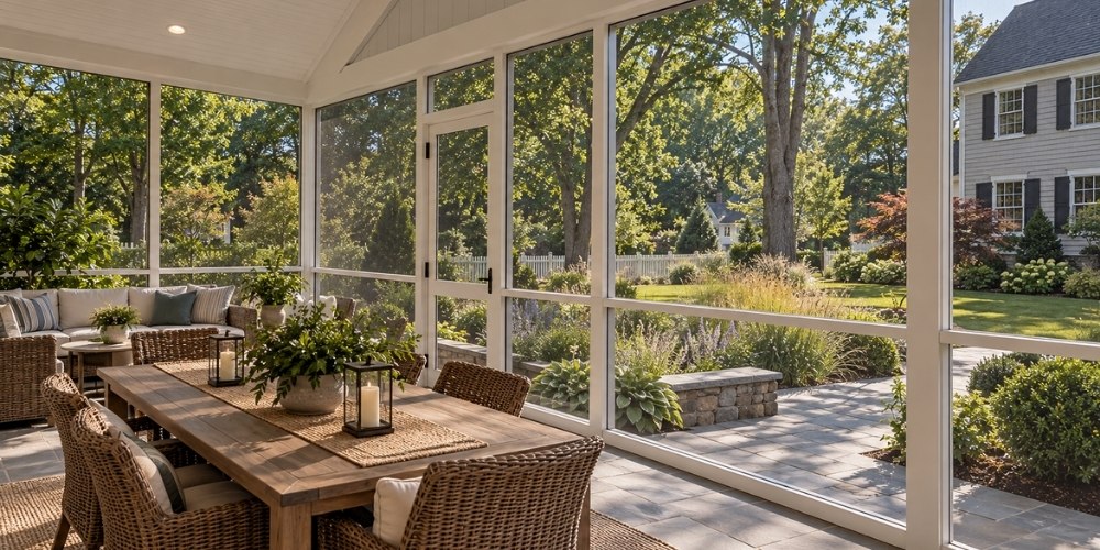 spacious screened-in covered patio
